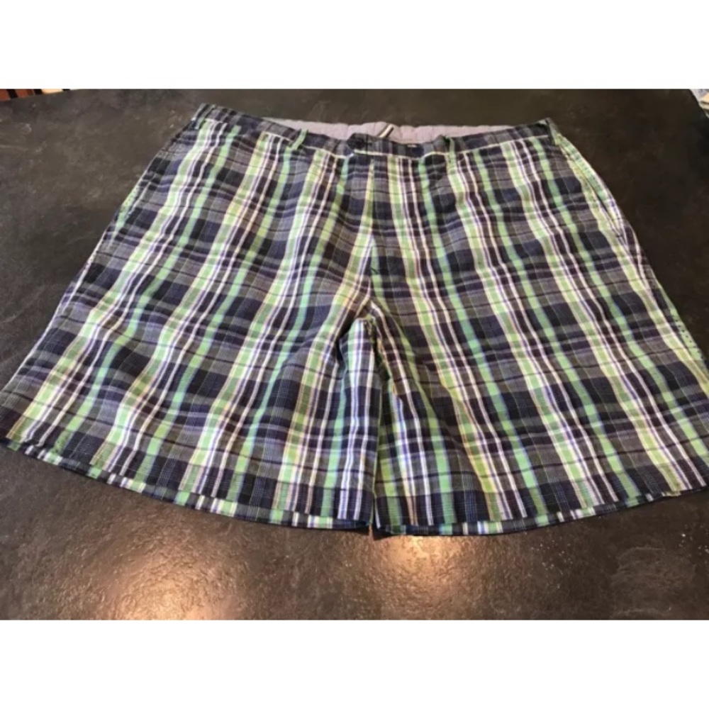 Men's Nat Nast Blue green plaid flat front chino shorts size 42